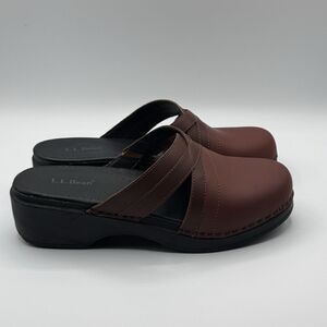 LL Bean Classic Clogs Womens 8 EU 39 Rust Brown Leather Mules Block Heel Shoes